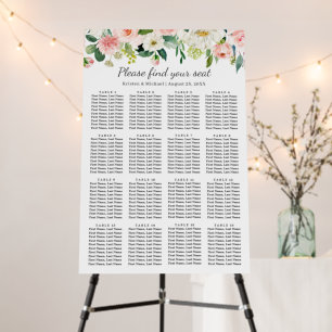 Blush Pink Floral 16 Tables Wedding Seating Chart Foam Board