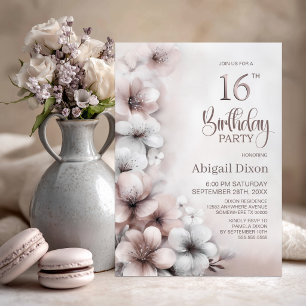 Blush Pink Floral 16th Birthday Party Invitation