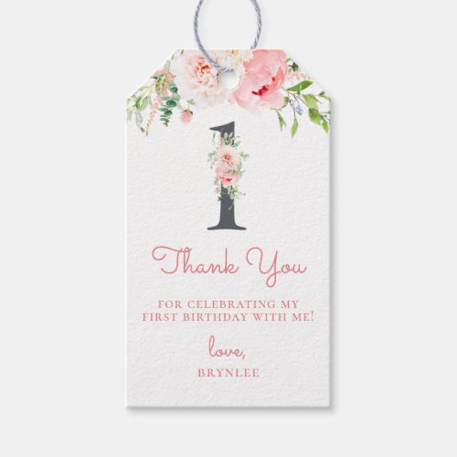 Blush Pink Floral 1st Birthday Thank You Gift Tags