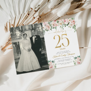 Blush Pink Floral 25th Anniversary  Invitation