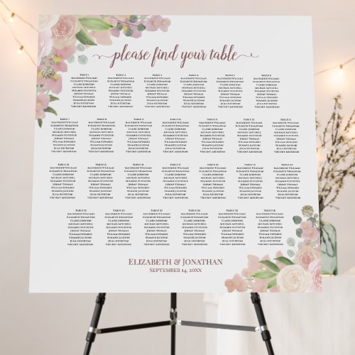 Blush Pink Floral 26 Table Wedding Seating Chart Foam Board