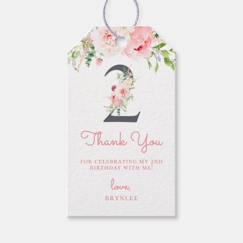 Blush Pink Floral 2nd Birthday Thank You Gift Tags