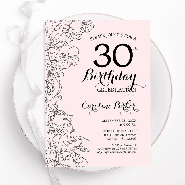 Blush Pink Floral 30th Birthday Party Invitation (Creator Uploaded)