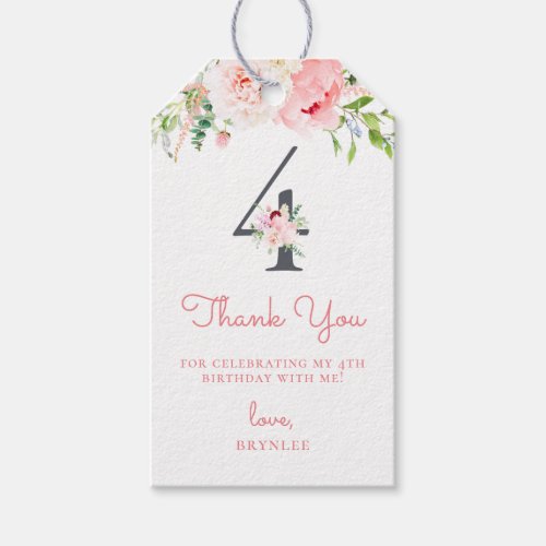 Blush Pink Floral 4th Birthday Thank You Gift Tags