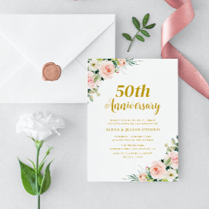 blush pink floral 50th anniversary wedding invitation