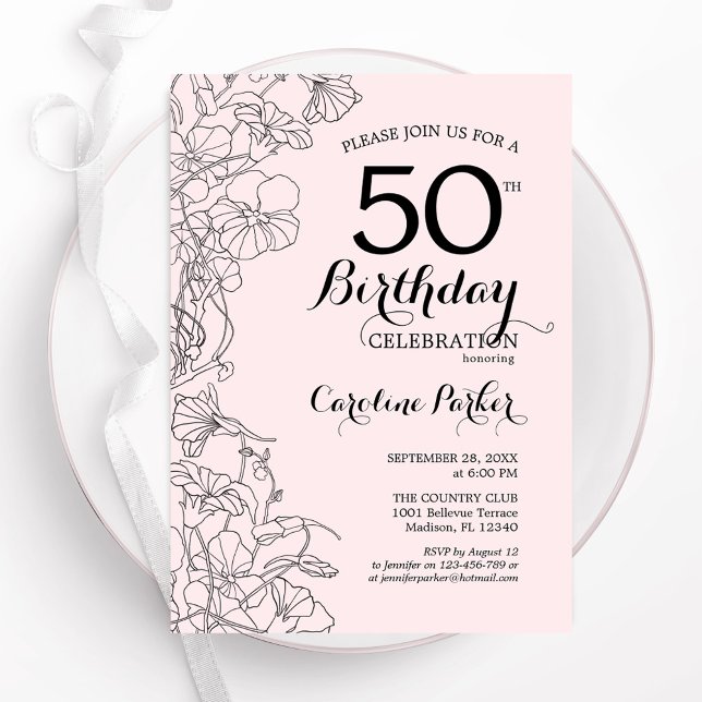 Blush Pink Floral 50th Birthday Party Invitation (Creator Uploaded)