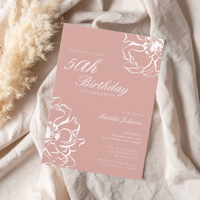 Blush Pink Floral 50th Birthday Party Invitation (Blush Pink Floral 50th Birthday Party Invitation)