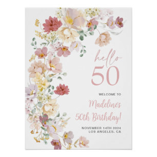 Blush Pink Floral 50th Birthday Welcome Poster