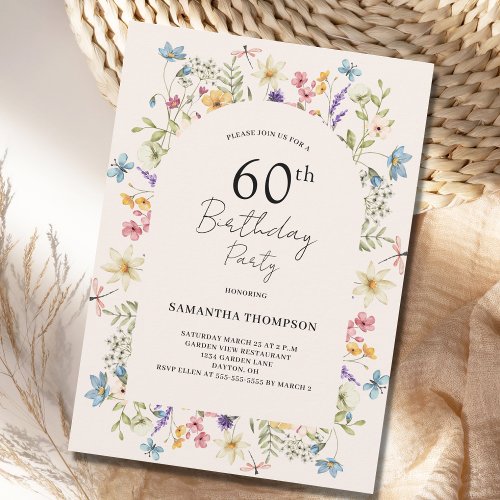 Blush Pink Floral 60th Birthday  Invitation