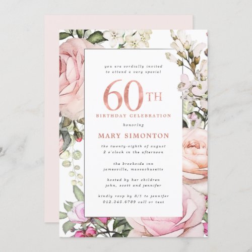 Blush Pink Floral 60th Birthday Party Invitation