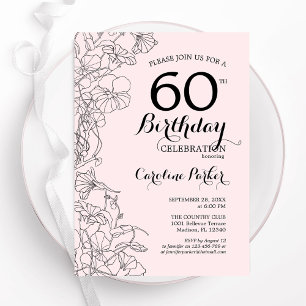 Blush Pink Floral 60th Birthday Party Invitation