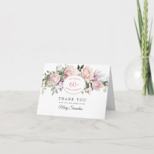 Blush Pink Floral 60th Birthday Thank You Card