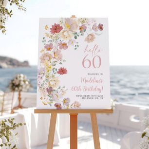 Blush Pink Floral 60th Birthday Welcome Poster