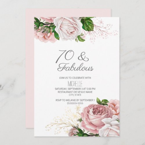 Blush Pink Floral 70 and Fabulous Birthday Invitation