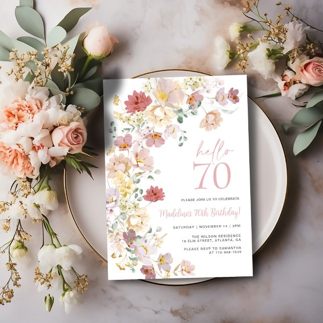 Blush Pink Floral 70th Birthday Invitation (Creator Uploaded)