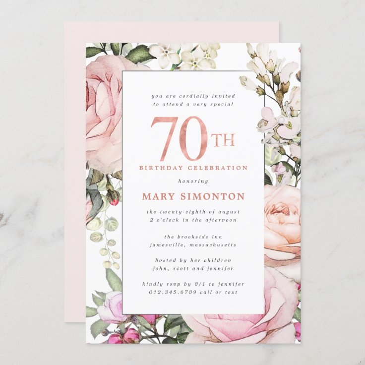 Blush Pink Floral 70th Birthday Party Invitation Zazzle