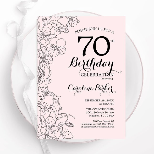 Blush Pink Floral 70th Birthday Party Invitation (Creator Uploaded)