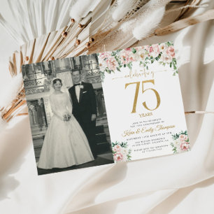 Blush Pink Floral 75th Anniversary Invitation