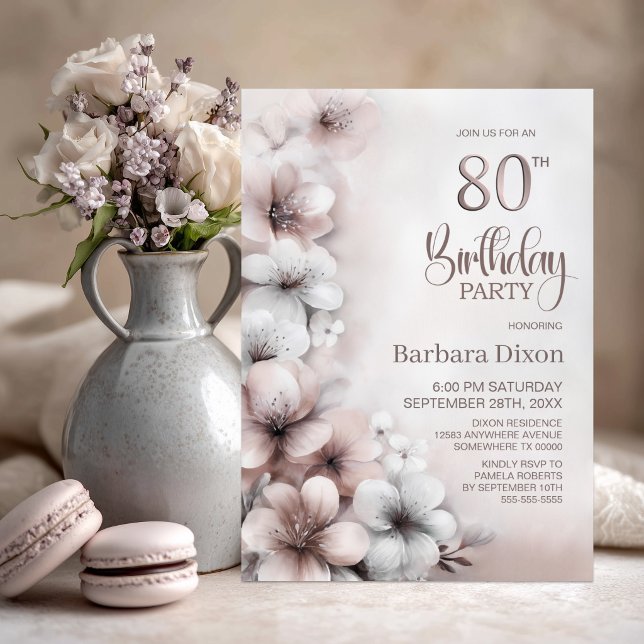 Blush Pink Floral 80th Birthday Party Invitation (Creator Uploaded)