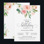 Blush Pink Floral 80th Birthday Party Invitation<br><div class="desc">A lovely feminine birthday party invitation design to celebrate an 80th birthday, this invitation has blush pink and white watercolor rose bouquets with greenery. A whimsical calligraphy type face spells out the word "birthday" in feminine style. Personalize the text template with your event details. The age may be edited with...</div>