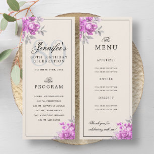 Blush Pink Floral 80th Birthday Program Menu Cream