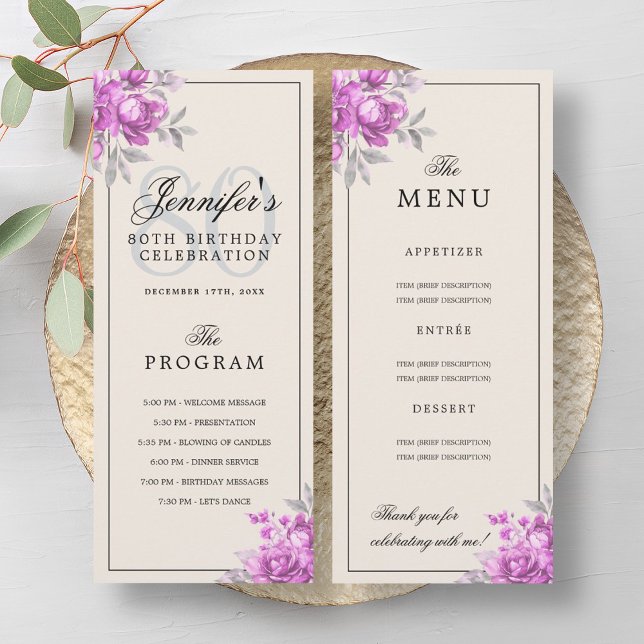 Blush Pink Floral 80th Birthday Program Menu Cream (Blush Pink Floral 80th Birthday Program Menu Cream)