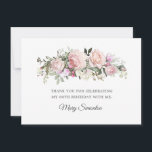 Blush Pink Floral 80th Birthday Thank You<br><div class="desc">A beautiful and elegant thank you card designed especially for a 80th birthday party. It features a large floral spray of pink roses,  white hydrangeas and sage green leaves. The person's name,  80th,  and birthday celebration. Two lines are provided for a customized thank you and the birthday woman's name.</div>