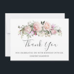 Blush Pink Floral 80th Birthday Thank You Card<br><div class="desc">A beautiful and elegant thank you card designed especially for a 80th birthday party. It features a large floral spray of pink roses, white hydrangeas and sage green leaves. Thank you is written in a large script and then there are two lines of text you can use to personalize your...</div>