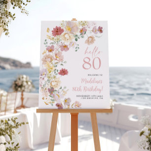 Blush Pink Floral 80th Birthday Welcome Poster