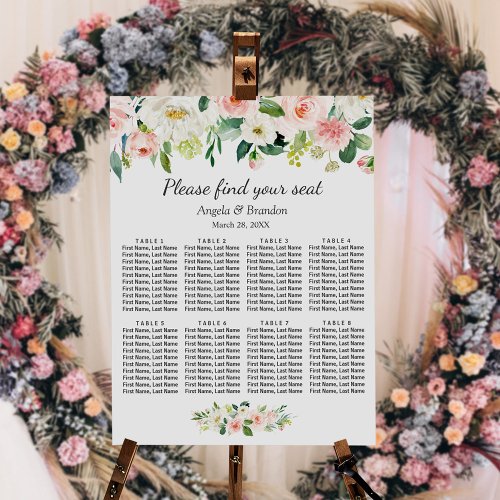 Blush Pink Floral 8 Tables Wedding Seating Chart