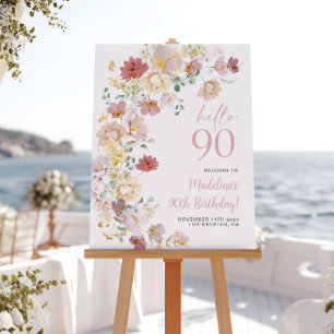 Blush Pink Floral 90th Birthday Welcome Poster