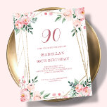 Blush Pink Floral 90th Budget Birthday Invitation<br><div class="desc">Looking for an affordable and charming invitation for your upcoming 90th birthday bash? Look no further than our blush pink floral paper invitation! With a lovely design featuring delicate blush pink flowers on a clean white background and an elegant font, this customizable invitation is sure to set the perfect tone...</div>