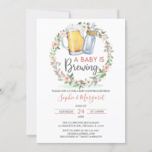 Blush Pink Floral A Baby Is Brewing Baby Shower Invitation