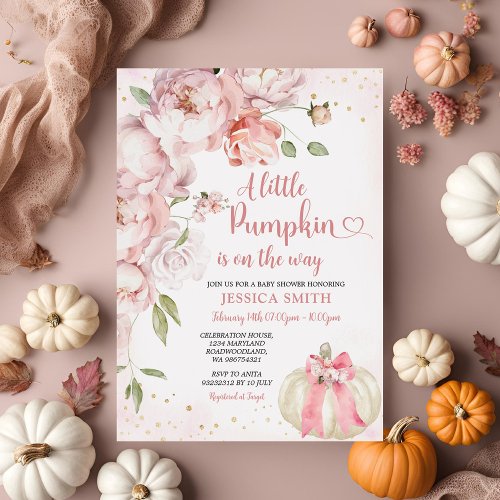 Blush Pink Floral A Little Pumpkin Baby Shower Invitation