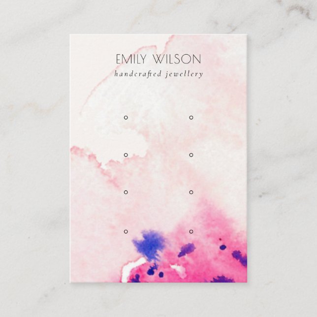 Blush Pink Floral Abstract 4 Stud Earring Display Business Card (Front)