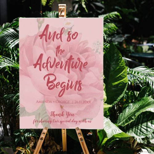 Blush Pink Floral Adventure Begins wedding welcome Poster