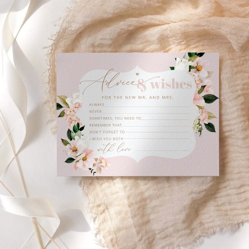 Blush pink floral advice and wishes bridal card