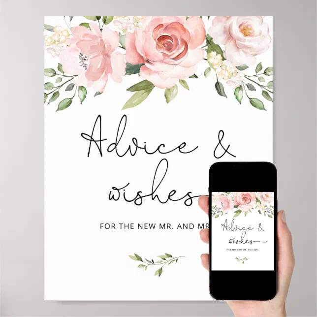 Blush Pink Floral Advice And Wishes For Newlyweds Poster Zazzle