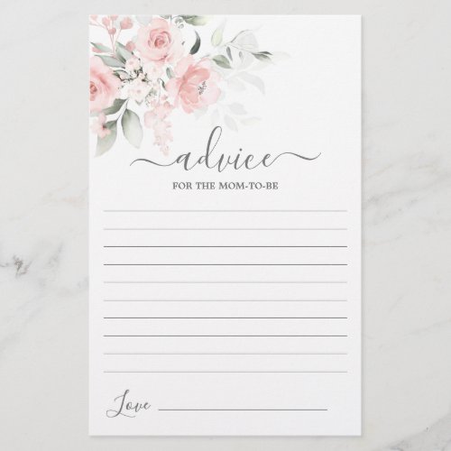 Blush Pink Floral Advice for the Mom To Be card