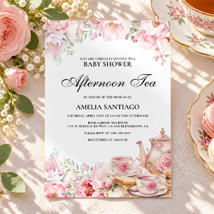Blush Pink Floral Afternoon Tea Baby Shower Invitation
