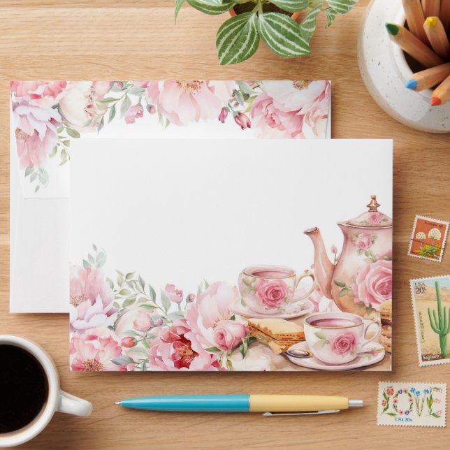Blush Pink Floral Afternoon Tea Envelope (Desk)