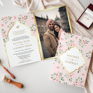 Blush Pink Floral All in One Anand Karaj Wedding Invitation