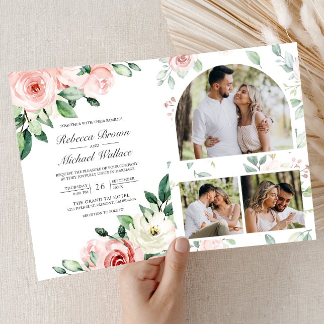 Blush Pink Floral All in One QR Code Wedding Invitation (Creator Uploaded)