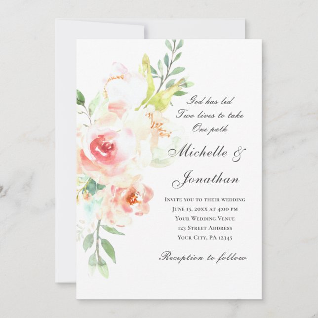 Blush Pink Floral All In One Wedding Christian Invitation (Front)