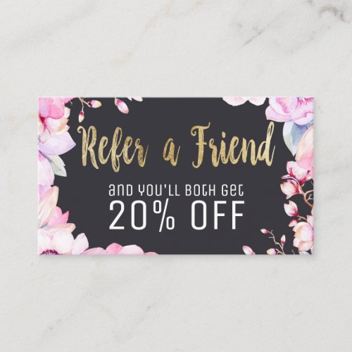 Blush Pink Floral and Black Gold Loyalty Referral