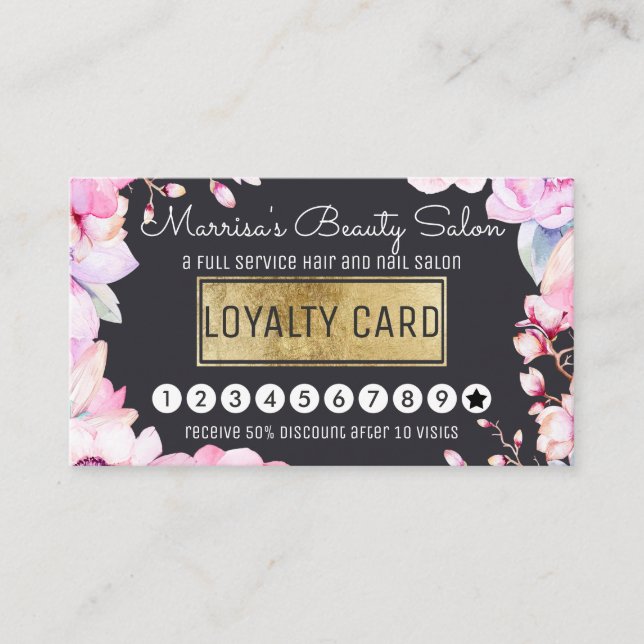 Blush Pink Floral and Black Loyalty Discount Punch (Front)