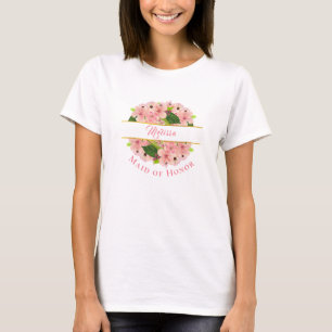 Blush Pink Floral and Gold Maid of Honor T-Shirt