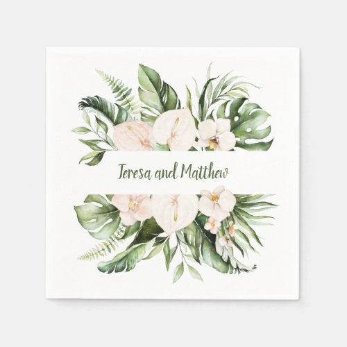 Blush Pink Floral and Tropical Greenery Wedding Napkins