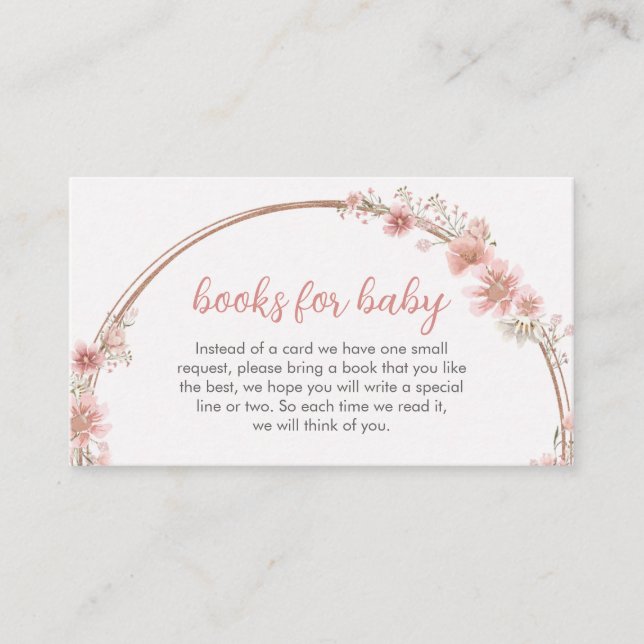 Blush Pink Floral Arch Baby Shower Books for Baby Enclosure Card (Front)