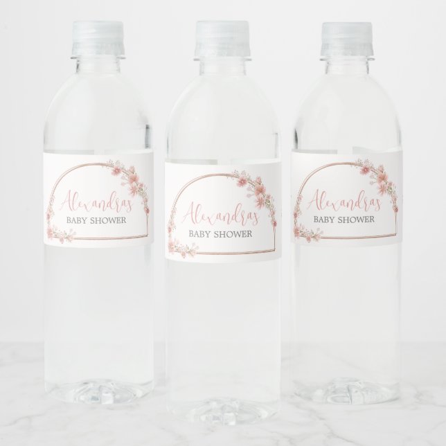 Blush Pink Floral Arch Baby Shower  Water Bottle Label (Bottles)